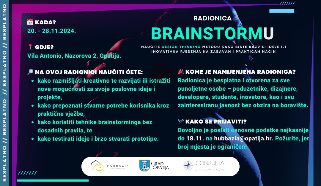 Prijavite se na besplatnu radionicu “BrainstormU” – otkrijte metodu za razvoj svoje ideje!